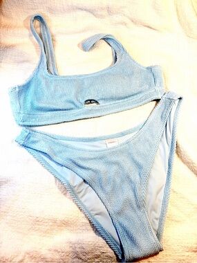 NWT - Xhilaration Textured Cut Out Scoop Neck Bralette Blue Bikini Set - size XL